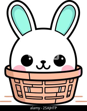 mignon lapin dans le panier de pâques caractère illustration vectorielle design Illustration de Vecteur