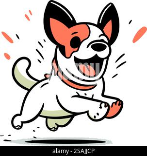 Drôle de chien de bande dessinée courant avec un gros os. Illustration vectorielle. Illustration de Vecteur