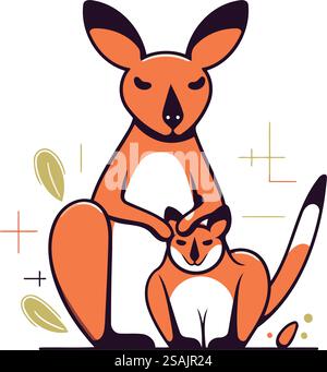 Mignon kangourou et chat. Illustration vectorielle dans le style plat Illustration de Vecteur