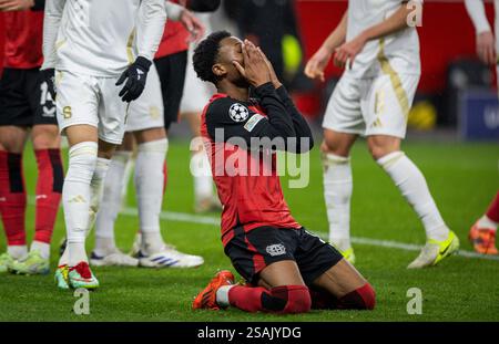 Leverkusen, Allemagne. 29 janvier 2025. Nathan Tella (LEV) Bayer Leverkusen - Sparta Prag 29.01.2025 crédit : Moritz Muller/Alamy Live News Banque D'Images
