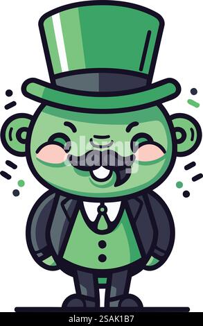Leprechaun en costume vert et chapeau haut de gamme. Illustration vectorielle Illustration de Vecteur
