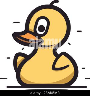 Illustration vectorielle de dessin animé de canard en caoutchouc mignon isolé sur fond blanc. Jolie icône de canard en caoutchouc jaune. Illustration de Vecteur