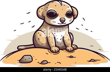Mignon meerkat de bande dessinée assis sur le sable. Illustration vectorielle. Illustration de Vecteur