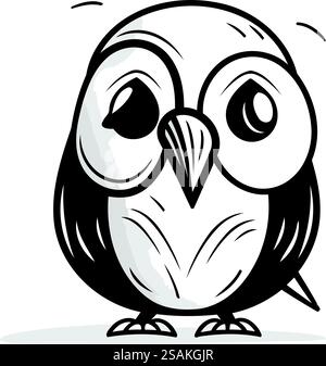 Chouette de dessin animé mignon. Illustration en noir et blanc. Illustration vectorielle. Illustration de Vecteur