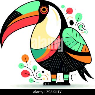 Toucan. Illustration vectorielle colorée dans le style de dessin animé plat. Illustration de Vecteur