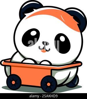 Mignon panda dans l'illustration vectorielle de dessin animé de personnage de brouette. Illustration de Vecteur