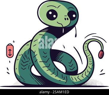 Mignon serpent de bande dessinée. Illustration vectorielle. Isolé sur fond blanc. Illustration de Vecteur