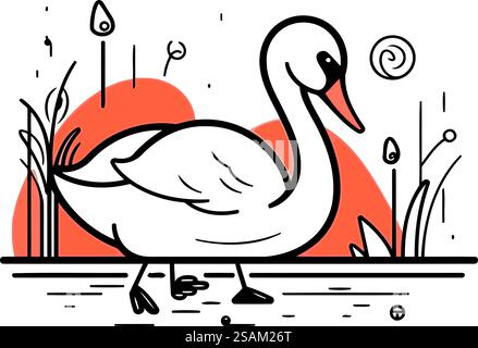 Illustration vectorielle dessinée à la main d'un cygne. Style de dessin au trait. Illustration de Vecteur