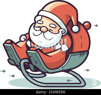 Père Noël assis dans une chaise à bascule avec un ordinateur portable. Illustration vectorielle. Illustration de Vecteur