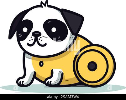 Chien mignon chiot avec voiture jouet. Illustration vectorielle de dessin animé. Illustration de Vecteur