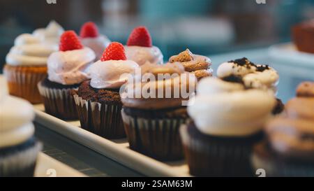 Gros plan sur la présentation de Cupcakes sans grain dans le café-restaurant Banque D'Images