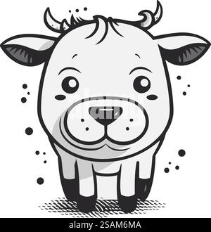 Jolie vache de dessin animé. Illustration vectorielle en noir et blanc. Illustration de Vecteur