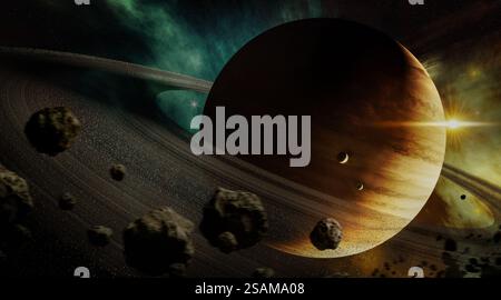 Rendu 3D, planète géante de gaz dans l'espace lointain Banque D'Images