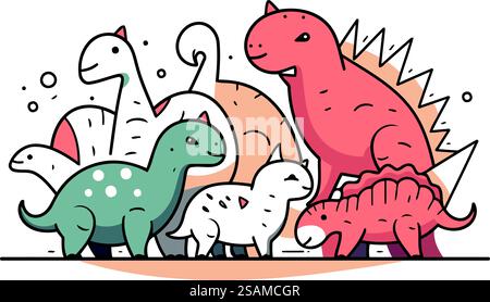 Mignons dinosaures. Illustration vectorielle de dinosaures de dessin animé dans le style plat. Illustration de Vecteur