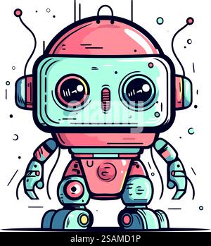 Robot de dessin animé mignon avec écouteurs. Illustration vectorielle pour votre conception. Illustration de Vecteur