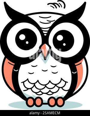 Illustration vectorielle hibou. Chouette de dessin animé mignon avec de grands yeux. Illustration de Vecteur