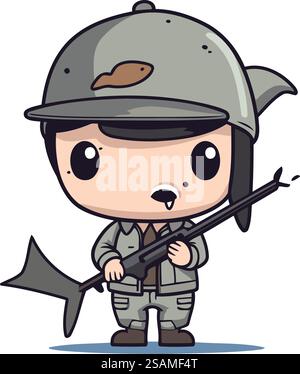 Soldat avec conception de personnage d'arme. Illustration vectorielle de soldat d'armée mignon. Illustration de Vecteur