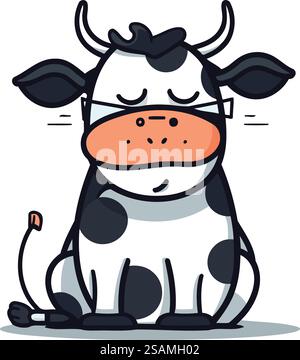 Mignon Cow Cartoon Mascot personnage. Illustration vectorielle. Illustration de Vecteur