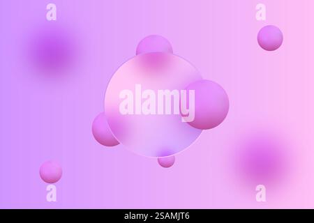 Fond de présentation dans le style du morphisme minimaliste du verre. Rectangle transparent avec effet de flou. Décoré de boules rondes. Banque D'Images