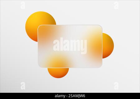 Fond de présentation minimaliste dans un style morphisme en verre avec rectangle en verre transparent avec effet flou. Décoré de boules jaunes rondes. Gener Banque D'Images