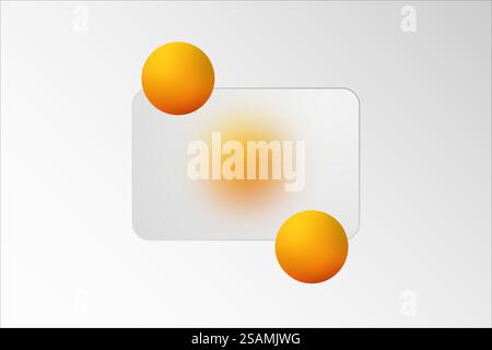 Fond de présentation minimaliste dans un style morphisme en verre avec rectangle en verre transparent avec effet flou. Décoré de boules jaunes rondes. Gener Banque D'Images