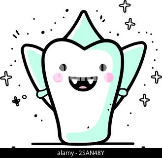 Mignon personnage de dent de dessin animé. Illustration vectorielle dans le style doodle. Illustration de Vecteur