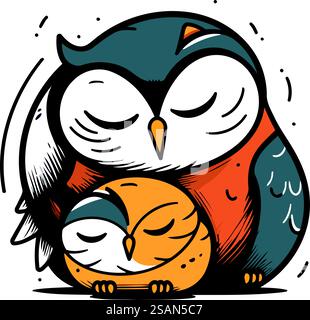 Hibou avec un bébé endormi. Illustration vectorielle dans le style de bande dessinée. Illustration de Vecteur