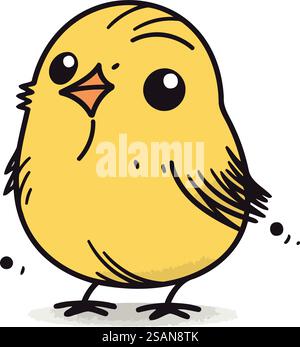 Poussin jaune mignon de dessin animé sur fond blanc. Illustration vectorielle dessinée à la main. Illustration de Vecteur