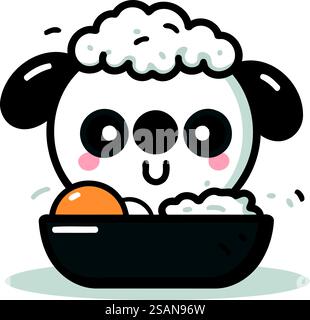 Mignon panda avec œuf dans un bol. Illustration vectorielle dans le style de bande dessinée Illustration de Vecteur