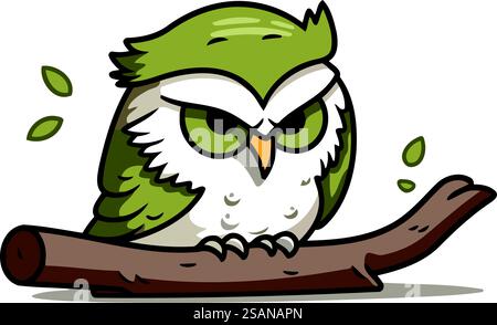 Chouette de dessin animé mignon assis sur une branche d'arbre. Illustration vectorielle. Illustration de Vecteur