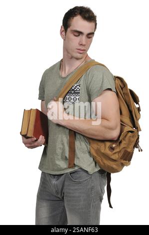 Étudiant l'homme avec un sac à dos ou sac Banque D'Images