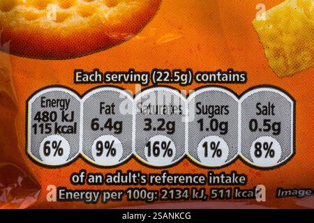 Informations nutritionnelles sur paquet de Mini Cheddars original Banque D'Images