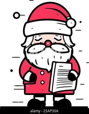 Père Noël avec livre. Illustration vectorielle dans un style linéaire sur fond blanc. Illustration de Vecteur