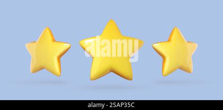 Icône 3D trois étoiles jaunes isolée sur fond bleu. Illustration vectorielle 3D. Illustration de Vecteur