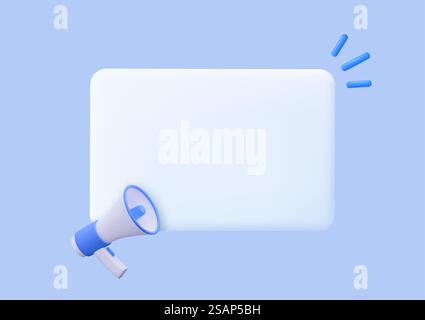 Mégaphone 3D avec message à bulle de parole. Actualités et haut-parleur. Promotion et annonce sur les médias sociaux. Concept marketing. Rendu 3D. Illustration vectorielle. Mégaphone 3D avec message à bulle de parole Illustration de Vecteur