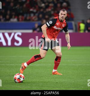 Granit Xhaka (Bayer), Ligue des Champions, Journée 8, Bayer 04 Leverkusen vs Sparta Prague, Leverkusen, Allemagne. 29 janvier 2025. Crédit : Juergen Schwarz/Alamy Live News Banque D'Images