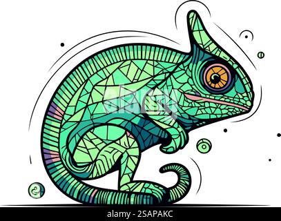 Caméléon dans le style du vitrail. Illustration vectorielle. Illustration de Vecteur