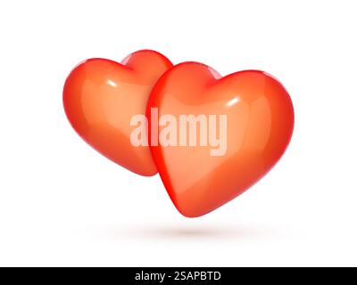 Deux coeurs rouges réalistes isolés sur blanc. Concept de Saint Valentin. Illustration vectorielle 3D. Illustration de Vecteur