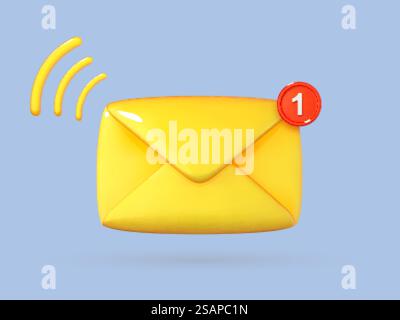 Nouvelle icône de notification par e-mail. Enveloppe jaune volumétrique. Logo de courrier non lu. illustration vectorielle de dessin animé 3d. Illustration de Vecteur