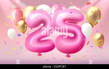 Joyeux anniversaire ans anniversaire de l'anniversaire de la personne, ballon sous la forme de numéros vingt-cinq de l'année. Vecteur. Joyeux anniversaire ans anniversaire de l'anniversaire de la personne, ballon sous la forme de numéros vingt-cinq de l'année. Illustration vectorielle Illustration de Vecteur