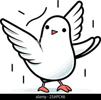 Mignon colombe blanche volant. Illustration vectorielle de dessin animé doodle. Illustration de Vecteur