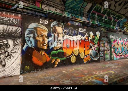 Vue générale des graffitis en constante évolution à Leake Street Arches London (sous la gare principale de Waterloo). Banque D'Images