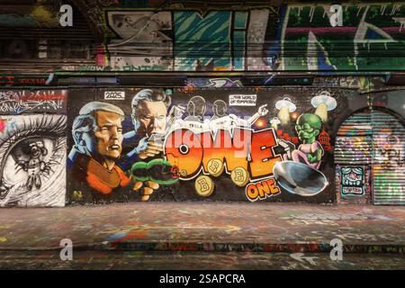 Vue générale des graffitis en constante évolution à Leake Street Arches London (sous la gare principale de Waterloo). Banque D'Images