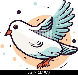 Illustration vectorielle de colombe blanche volant sur fond coloré. Adorable oiseau gribouillé. Illustration de Vecteur
