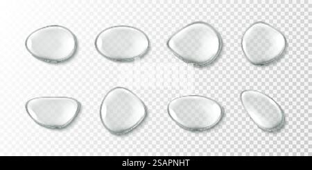 Gouttes de sérum claires isolées sur fond transparent. Gouttelettes de collagène, de lotion ou d'essence. Illustration réaliste vectorielle Illustration de Vecteur