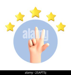 Main humaine de dessin animé 3D montrant deux doigts. Amour et paix. Icône de main geste de paix. Illustration vectorielle 3D. Illustration de Vecteur