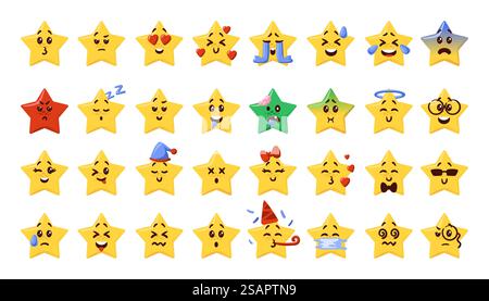 Jolie étoile. Personnage comique de dessin animé avec différentes émotions. Heureuse colère triste émotion. Collection Funny face Emotion. Expressions d'éléments d'espace jaunes. Ensemble d'icônes graphiques de sourire de chat isolé de vecteur. Jolie étoile. Personnage comique de dessin animé avec différentes émotions. Heureuse colère triste émotion. Collection visage Emotion. Expressions d'éléments d'espace jaunes. Icônes graphiques de sourire de chat vectoriel définies Illustration de Vecteur