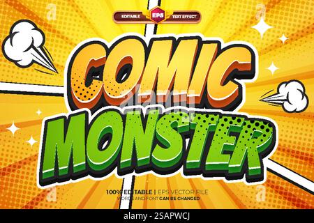 Modèle de logo d'effet de texte modifiable Monster Comic Adventure Illustration de Vecteur