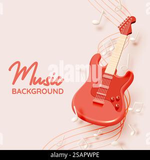 Guitare électrique avec notes de musique, chanson, mélodie ou mélodie icône vectorielle réaliste 3d pour les applications musicales et les sites Web illustration vectorielle de fond Illustration de Vecteur
