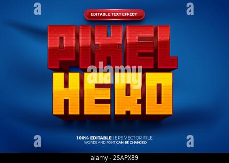 super pixel héros jeu effet de texte modifiable 3d. Illustration de Vecteur